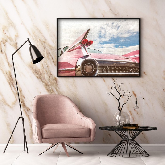 Πίνακας σε καμβά με κορνίζα – Κλασικό ροζ αυτοκίνητο