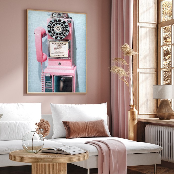 Πίνακας σε καμβά για το σαλόνι – Ρετρό ροζ τηλέφωνο