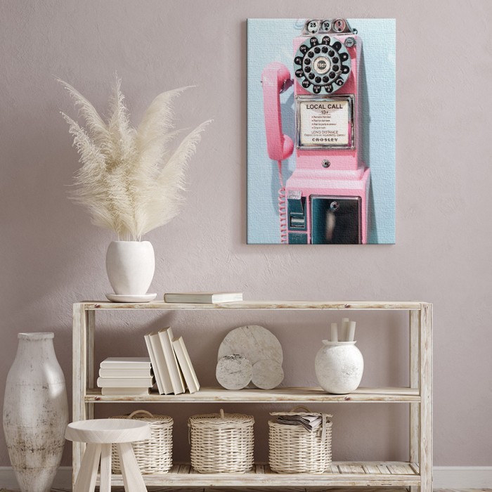 Πίνακας σε καμβά με κορνίζα – Ρετρό ροζ τηλέφωνο