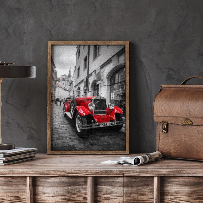 Πίνακας σε καμβά με κορνίζα – Κόκκινο vintage αυτοκίνητο