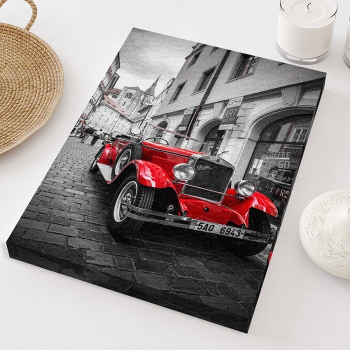 Πίνακας σε καμβά για το σαλόνι – Κόκκινο vintage αυτοκίνητο