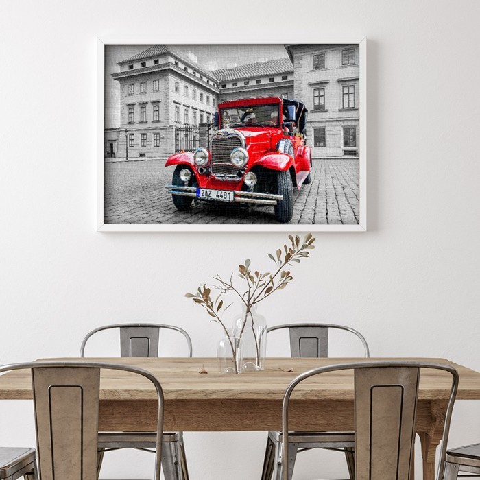 Πίνακας σε καμβά με κορνίζα – Κόκκινο ρετρό αυτοκίνητο