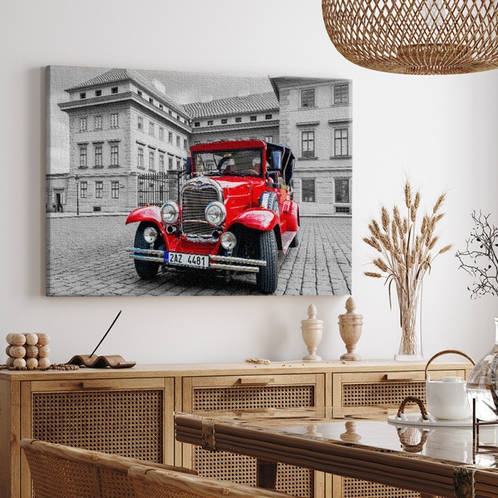 Πίνακας σε καμβά για το σαλόνι – Κόκκινο ρετρό αυτοκίνητο