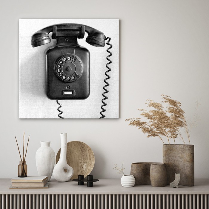 Πίνακας σε καμβά για το σαλόνι – Μαύρο vintage τηλέφωνο