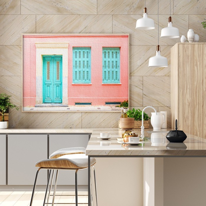 Πίνακας σε καμβά με κορνίζα – Χρωματιστά παράθυρα σε τοίχο