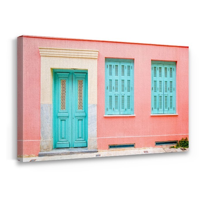 Πίνακας σε καμβά με τελάρο – Χρωματιστά παράθυρα σε τοίχο