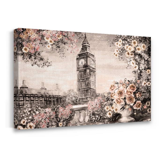 Πίνακας σε καμβά με τελάρο – Big Ben και λουλούδια