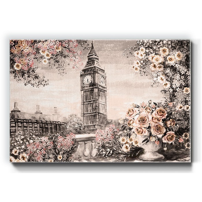 Πίνακας σε καμβά – Big Ben και λουλούδια