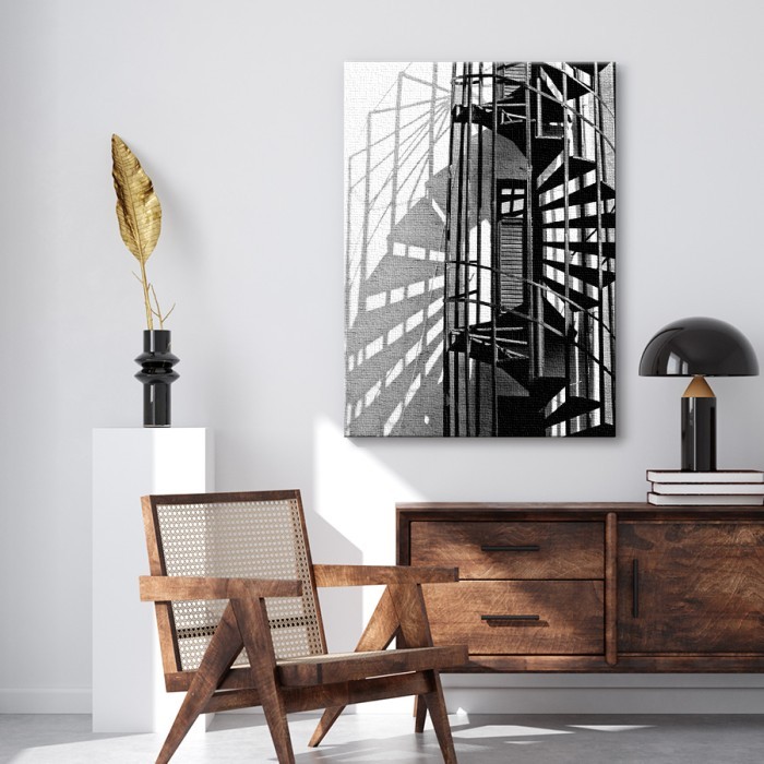 Πίνακας σε καμβά για το σαλόνι – Σιδερένια εξωτερική σκάλα