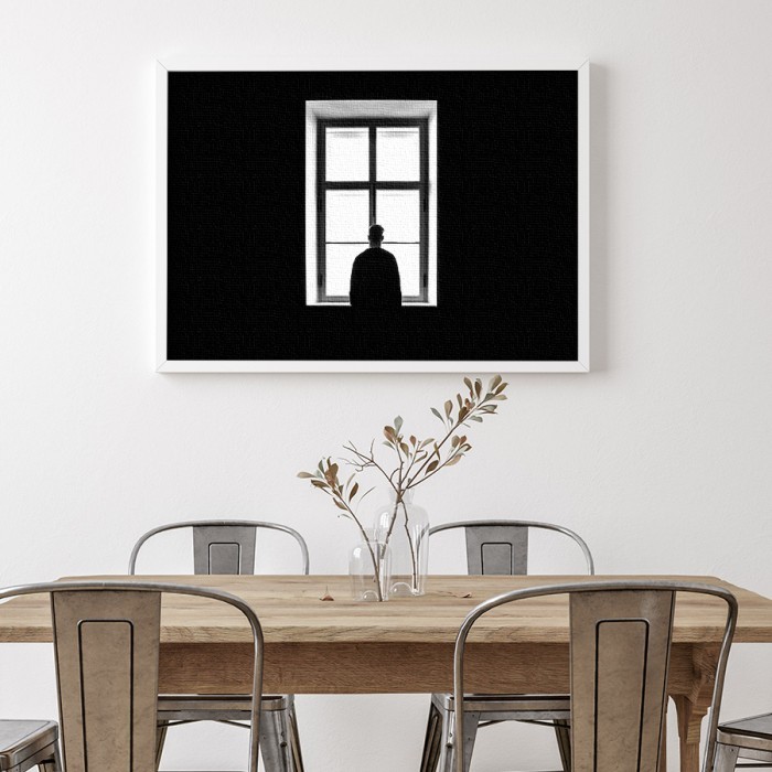 Πίνακας σε καμβά με κορνίζα – Άντρας μπροστά στο παράθυρο