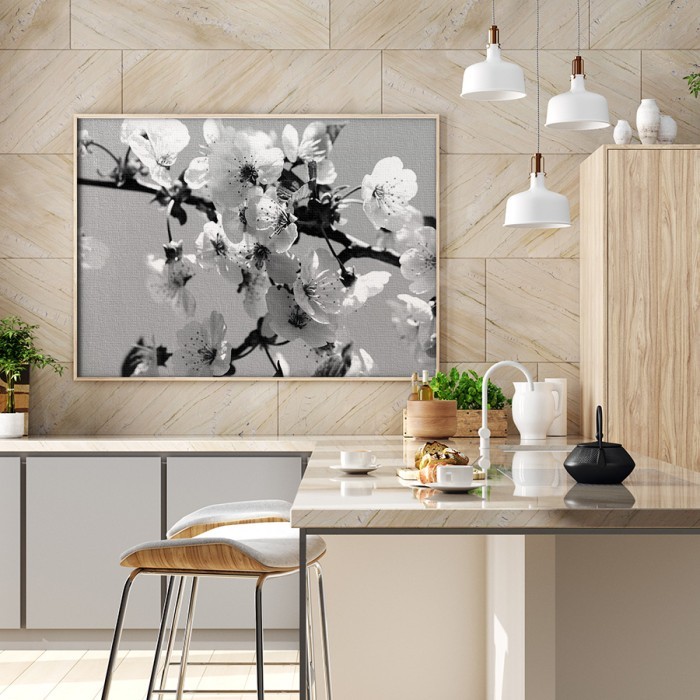 Πίνακας σε καμβά με κορνίζα – Δέντρο με λευκά άνθη