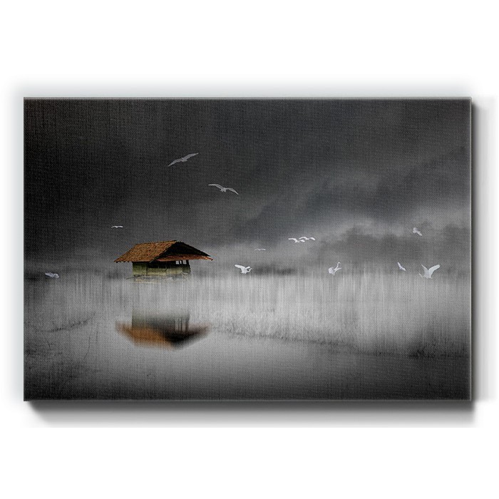 Πίνακας σε καμβά – Ξύλινη καλύβα στη λίμνη