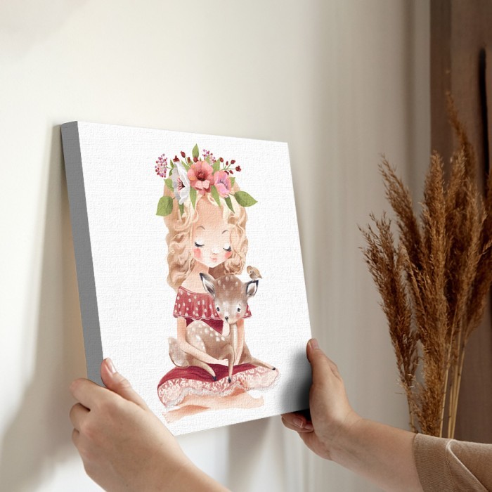 Κοριτσάκι με λουλούδια σε Πίνακα σε καμβά για την διακόσμηση τοίχου