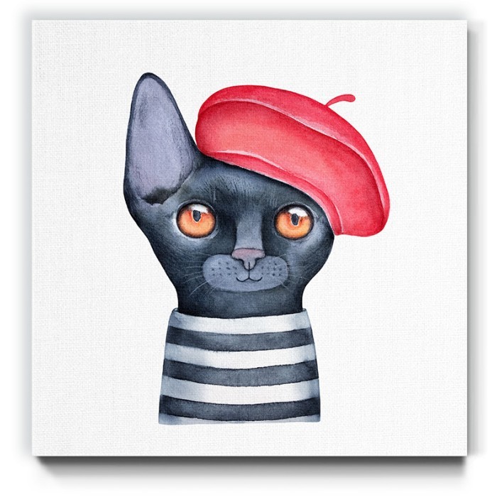 Γατάκι με κόκκινο καπέλο σε Πίνακα σε καμβά 