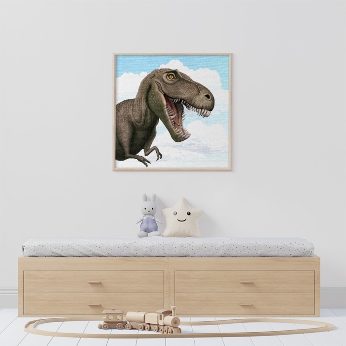 Κοντινό πλάνο τυραννόσαυρου σε Πίνακα σε καμβά με κορνίζα 