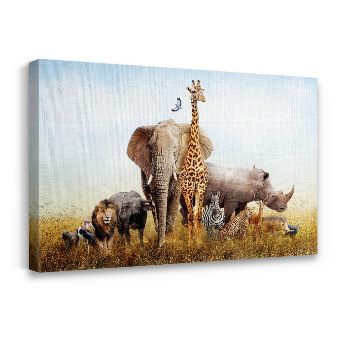 Ομάδα αφρικανικών ζώων σε Πίνακα σε καμβά με τελάρο