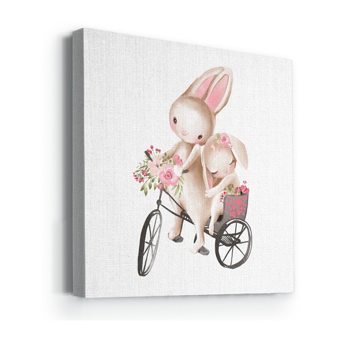 Πίνακας σε καμβά με τελάρο με Κουνελάκια σε ποδήλατο