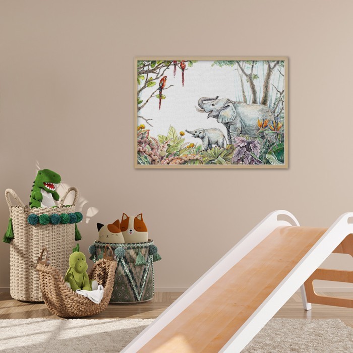 Πίνακας σε καμβά με κορνίζα με Ελέφαντες στο δάσος
