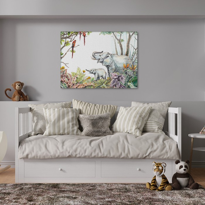 Πίνακας σε καμβά για το σαλόνι με Ελέφαντες στο δάσος