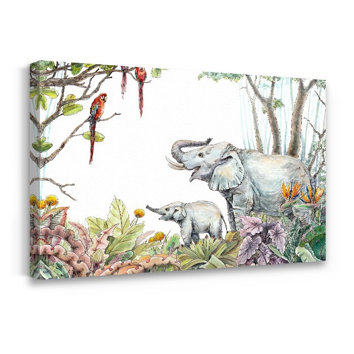 Πίνακας σε καμβά με τελάρο με Ελέφαντες στο δάσος