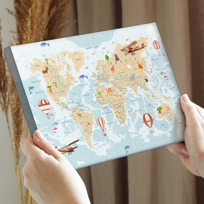 Παιδικός παγκόσμιος χάρτης σε Πίνακα σε καμβά για την διακόσμηση τοίχου