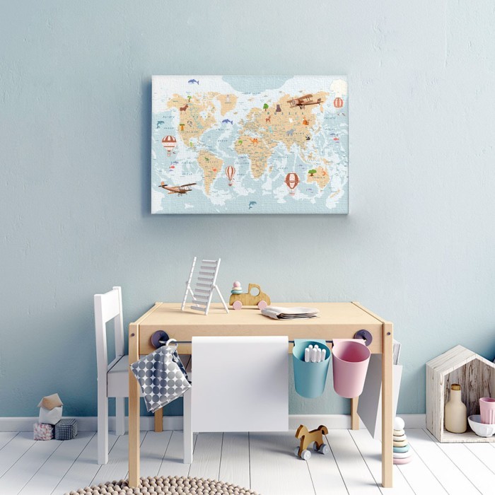 Παιδικός παγκόσμιος χάρτης σε Πίνακα σε καμβά για το σαλόνι