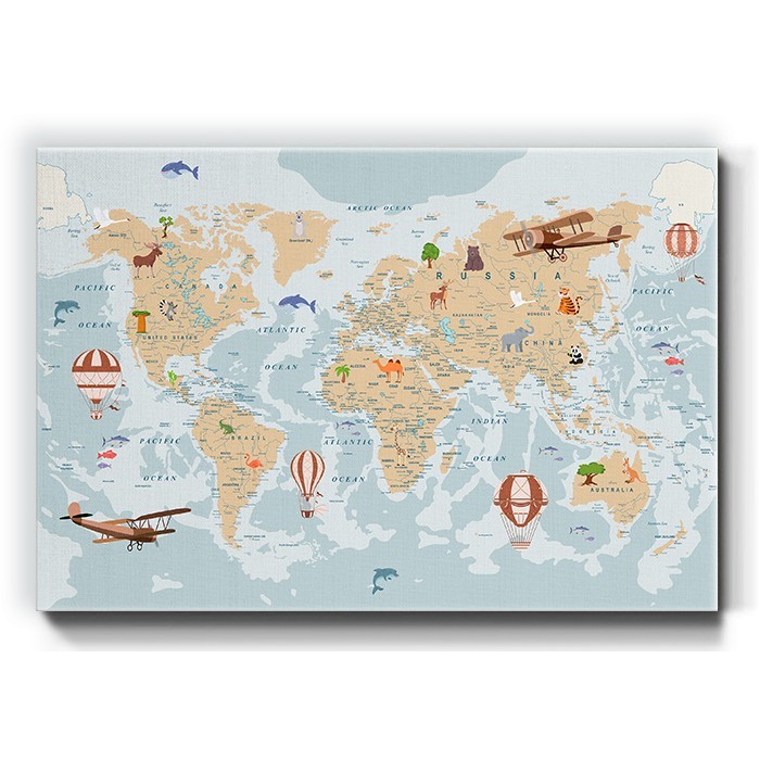 Παιδικός παγκόσμιος χάρτης σε Πίνακα σε καμβά 