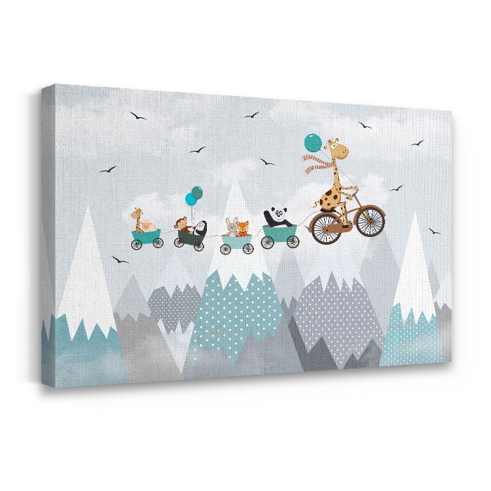 Πίνακας σε καμβά με τελάρο με Ζωάκια σε ιπτάμενο ποδήλατο