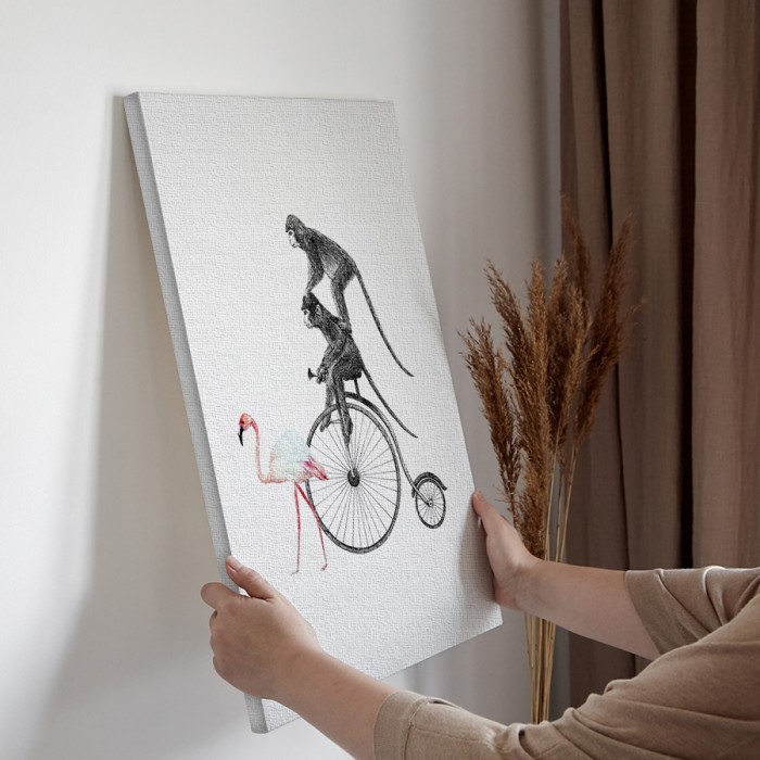 Μαιμουδάκια στο ποδήλατο σε Πίνακα σε καμβά για την διακόσμηση τοίχου