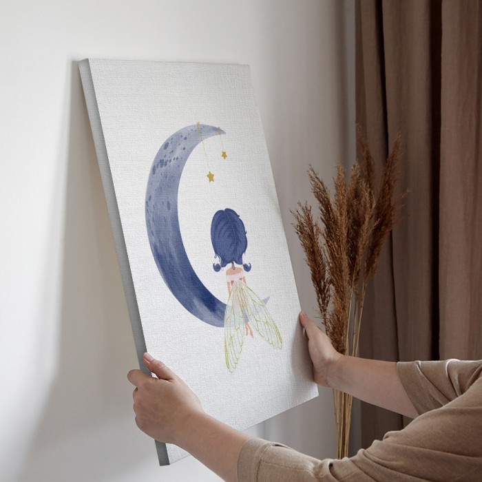 Πίνακας σε καμβά για την διακόσμηση τοίχου με Νεράιδα στο φεγγάρι