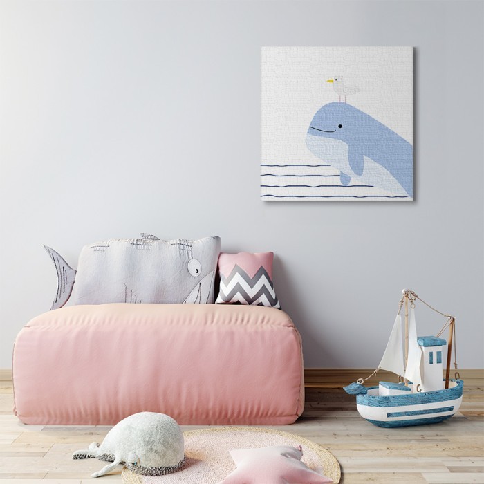 Φάλαινα και γλάρος σε Πίνακα σε καμβά για το σαλόνι