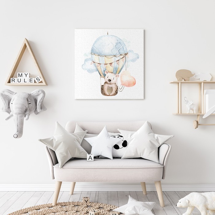 Πίνακας σε καμβά για το σαλόνι με Αρκουδάκι σε αερόστατο