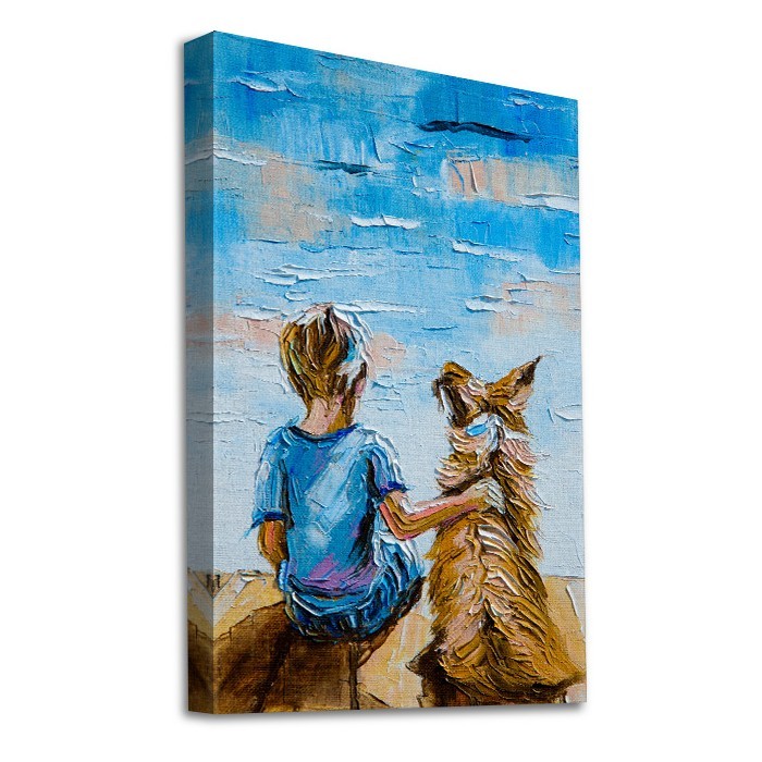 Αγοράκι με σκυλάκι σε Πίνακα σε καμβά με τελάρο