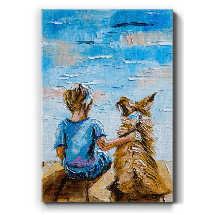 Αγοράκι με σκυλάκι σε Πίνακα σε καμβά 