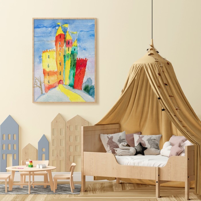 Πολύχρωμο κάστρο σε Πίνακα σε καμβά με κορνίζα 