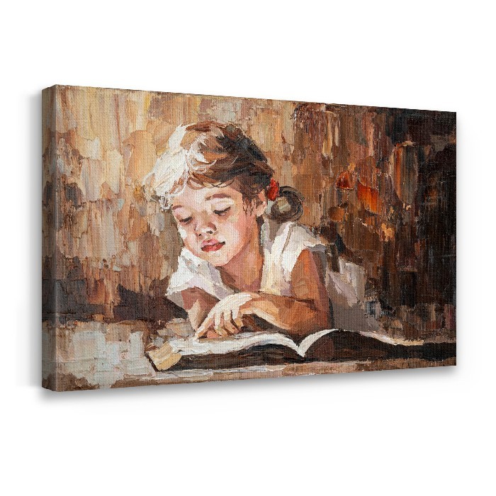 Παιδί με βιβλίο σε Πίνακα σε καμβά με τελάρο
