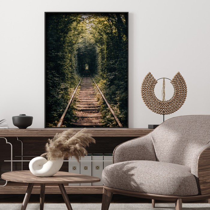 Πίνακας σε καμβά για το σαλόνι με Γραμμές τρένου στο δάσος