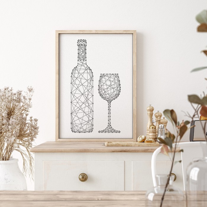 Μπουκάλι και ποτήρι κρασιού σε Πίνακα σε καμβά με κορνίζα
