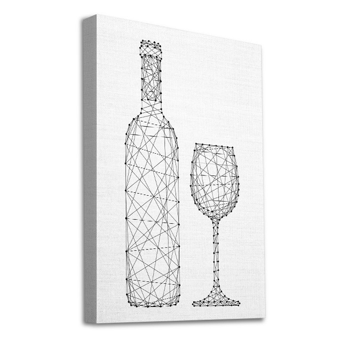 Μπουκάλι και ποτήρι κρασιού σε Πίνακα σε καμβά με τελάρο