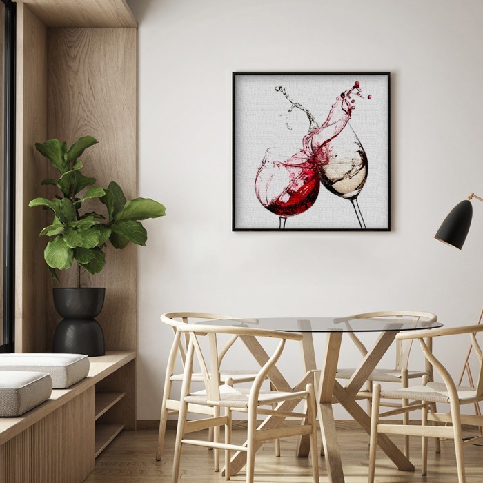 Κόκκινος και λευκός οίνος σε Πίνακα σε καμβά με κορνίζα