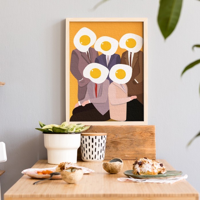 Πίνακας σε καμβά με κορνίζα «Eggs on the head»