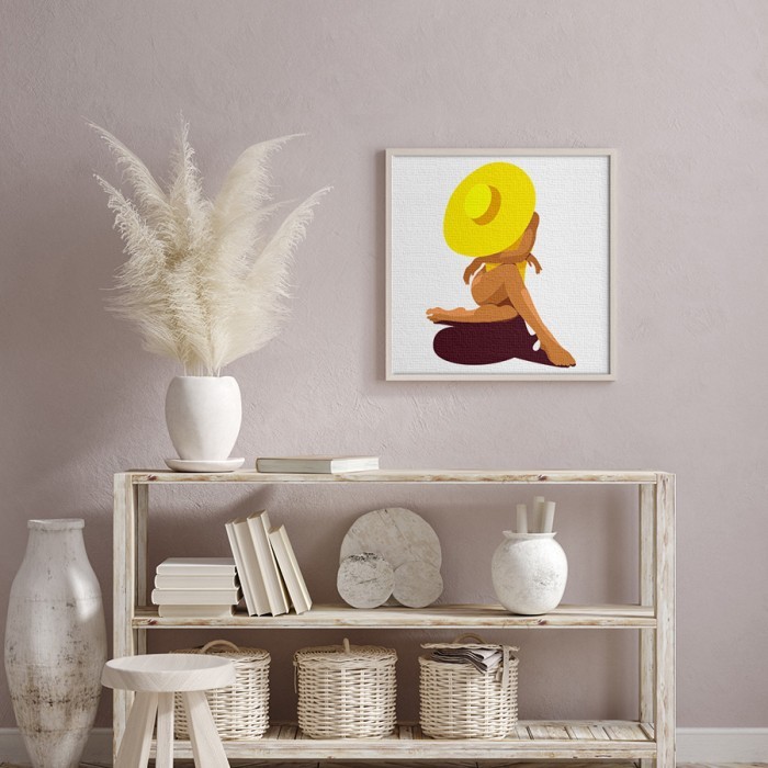 Πίνακας σε καμβά με κορνίζα με Κορίτσι με κίτρινο καπέλο