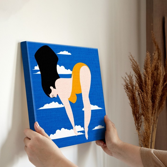 Πίνακας σε καμβά για την διακόσμηση τοίχου με την Κολυμβήτρια με πορτοκαλί μαγιό