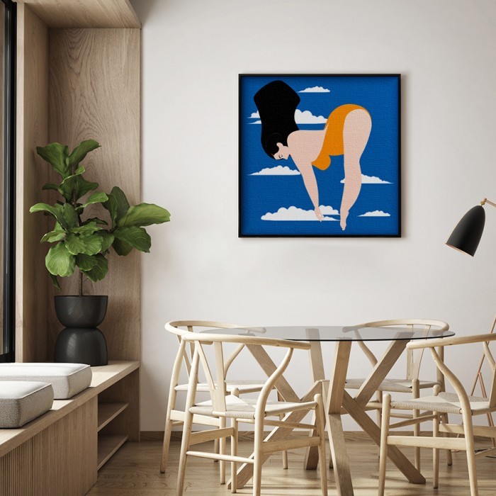 Πίνακας σε καμβά με κορνίζα με την Κολυμβήτρια με πορτοκαλί μαγιό