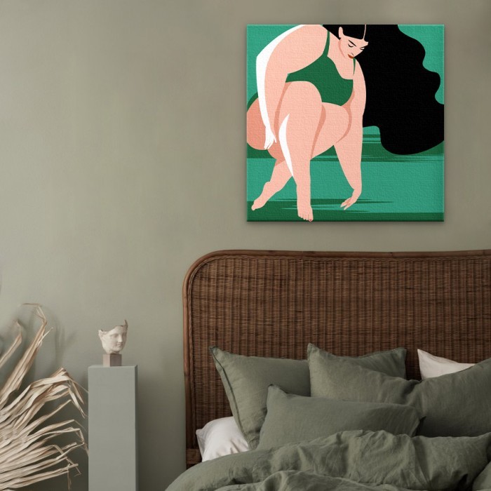 Πίνακας σε καμβά με κορνίζα με Γυναίκα με πράσινο μαγίο