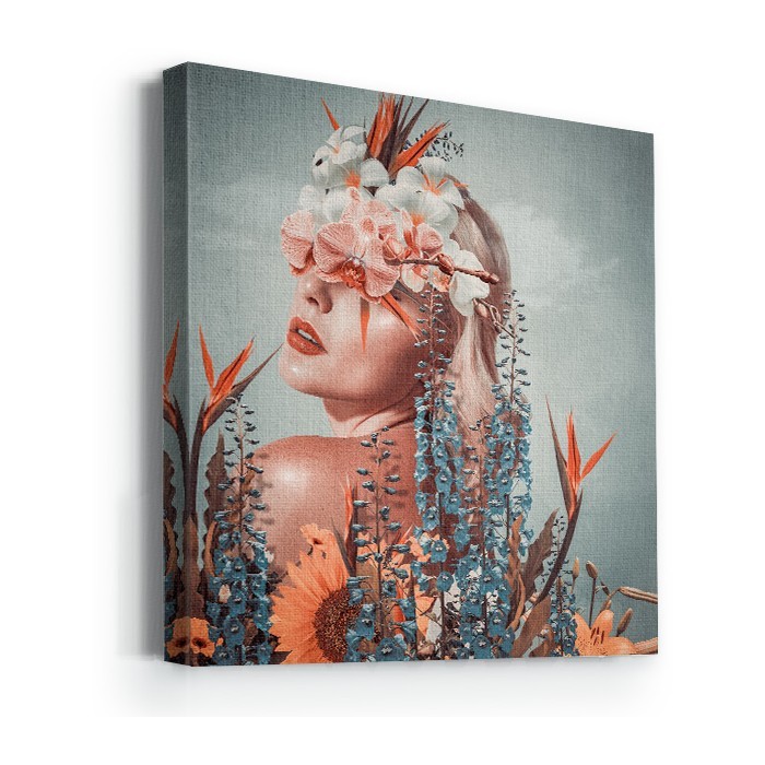 Πίνακας σε καμβά με τελάρο και Γυναίκα με λουλούδια