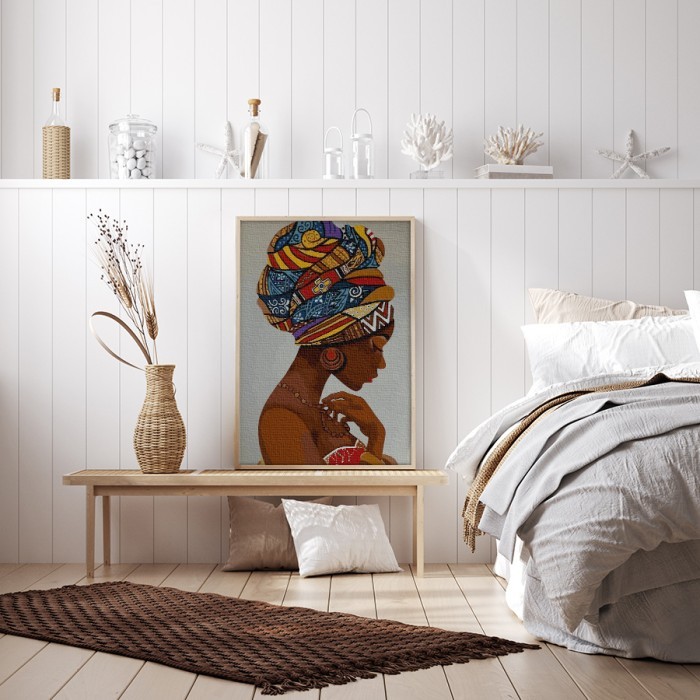 Πίνακας σε καμβά με κορνίζα με Αφρικανή με τουρμπάν