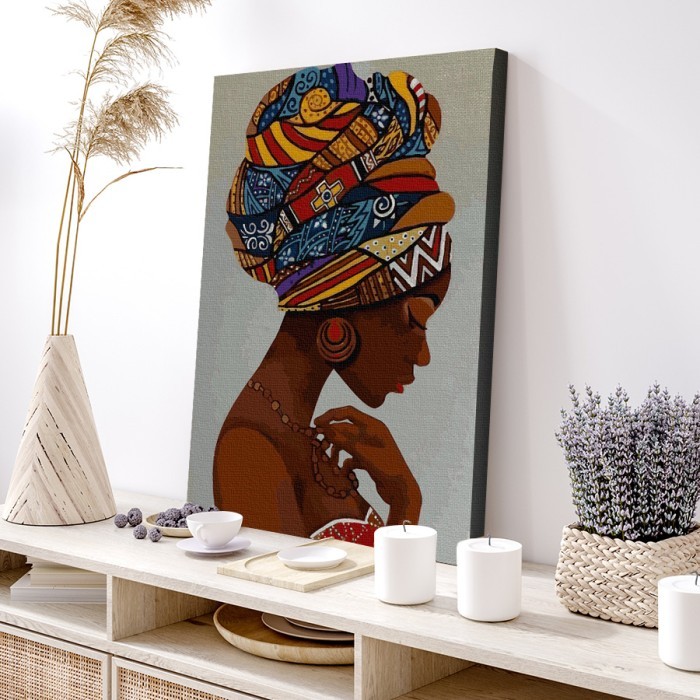 Πίνακας σε καμβά για το σαλόνι με Αφρικανή με τουρμπάν