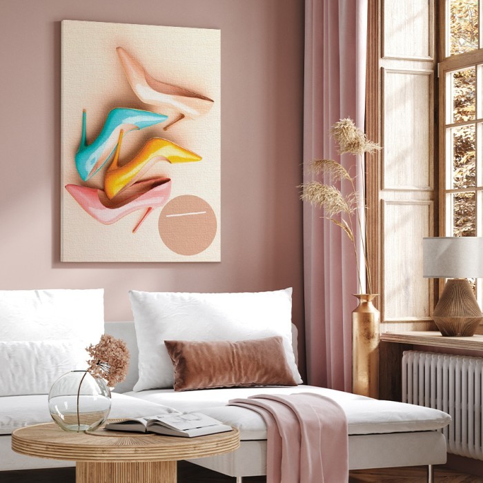 Πίνακας σε καμβά για το σαλόνι με Πολύχρωμες γόβες
