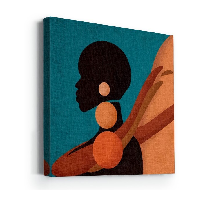 Πίνακας σε καμβά με τελάρο με Αφρικανή με σκουλαρίκια